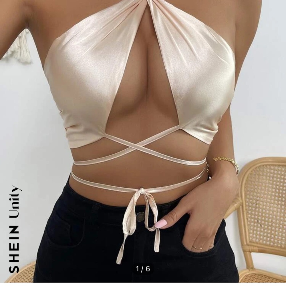SHEIN Unity Cream Halter Top